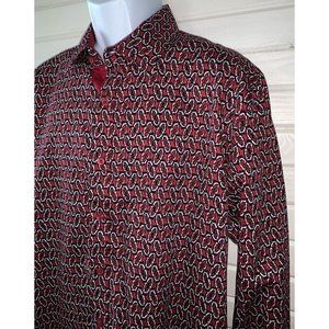CALVETTI  Los Angeles Sz XL Casual Dress Shirt Red Geo Print Button-Up EUC